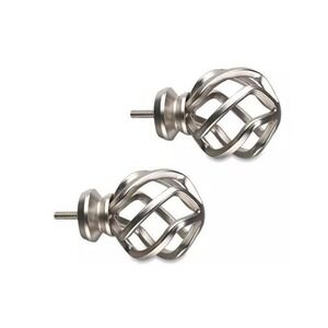Cambria Birdcage Finials Set of 2 Brushed Nickel Silver New Twisted Metal Design